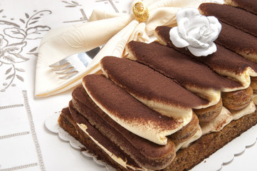 tiramisù with chocolate and biscuits and sponge cake
