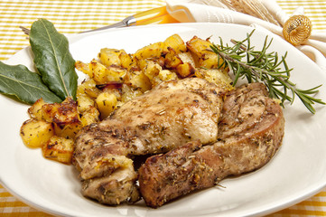 Steaks, roast turkey with roasted potatoes
