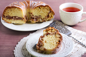 Pear and almond filled bundt cake