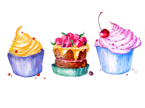 Watercolor cupcake set