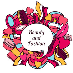 Beauty and fashion background design with cosmetic accessories