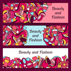 Beauty and fashion banners design with cosmetic accessories
