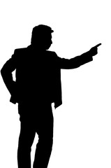 Asian business man giving command, silhouette in studio isolated