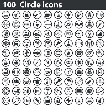 100 circle icons set