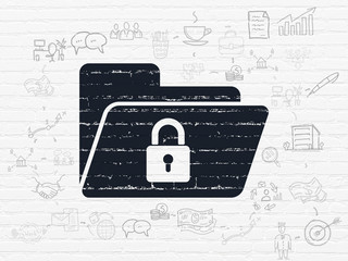 Business concept: Folder With Lock on wall background