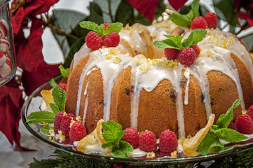seasonal bundt cake for christmas with lemon and icing