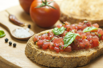 Italian bruschetta close up