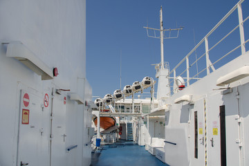On the upper deck of a ship