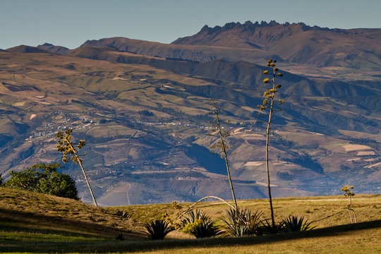 Beautiful andean landscape in Cochasqui archaeological park, Ecuador