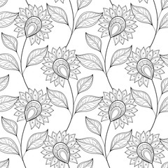Vector Seamless Monochrome Floral Pattern