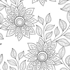 Vector Seamless Monochrome Floral Pattern