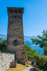 Fototapeta na wymiar The old towers in Svanetia, Mestia, Georgia.