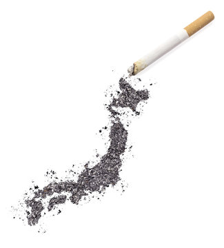 Ash shaped as Japan and a cigarette.(series)
