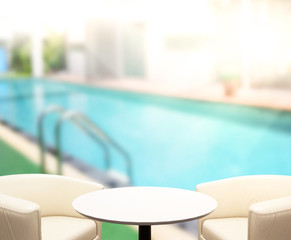 Wood Table Top Background And Pool
