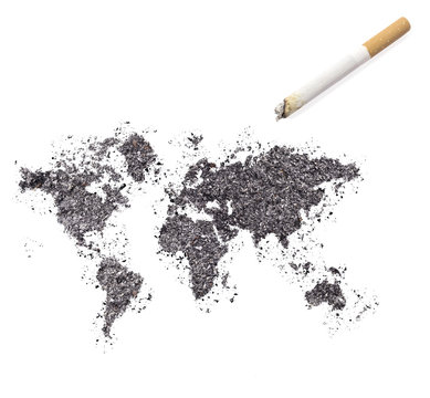 Ash shaped as the world and a cigarette.(series)