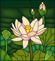 Lily / lotus. Vector illustration in Stained glass window