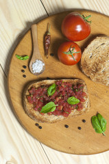 Italian bruschetta, view from above