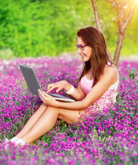 Student girl in the garden