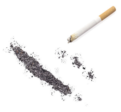 Ash shaped as New Caledonia and a cigarette.(series)