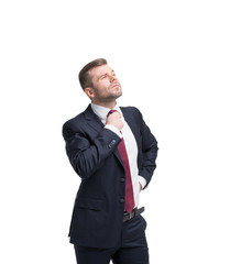 Handsome businessman is thinking about future business opportunities. Isolated.