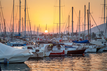 Yacht harbour with setting sun