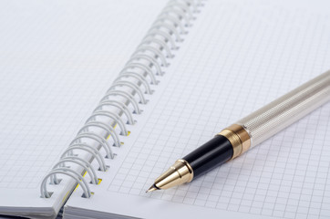 Open notebook and fountain pen