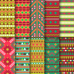 Set of seamless colorful geometric style design retro patterns