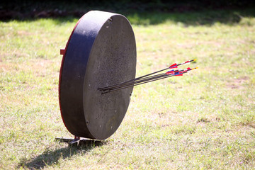 Retro archery target with arrows