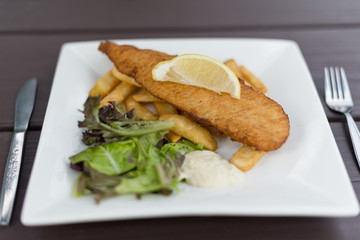 Fish and Chips Served on Square Plate
