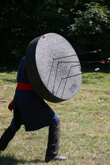 Unknown warrior on a historical medieval combat show