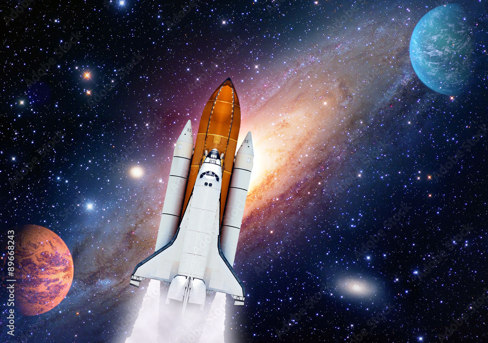 Wall mural outer space shuttle rocket launch spaceship universe planet stars. elements of this image furnished 