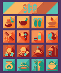 Set of spa and beauty flat icons. Healthcare salon, haircut
