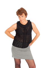 Beautiful woman doing different expressions in different sets of clothes: bored