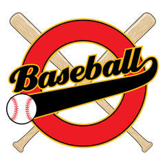 Baseball With Tail Banner is an illustration of a baseball design with the word softball, bats, a tail banner and empty circle element with space for your own text.