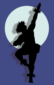 A silhouette of a muscular male Hula dancer