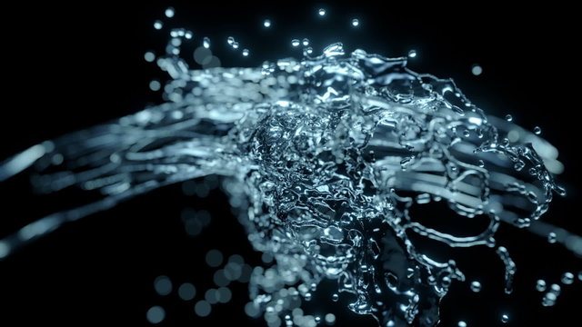 Two water flows making splash (slow motion, alpha matte, full hd)
