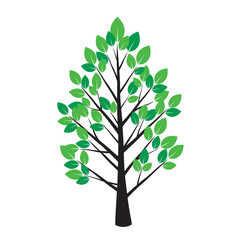 Tree and Green Leafs. Vector Illustration.