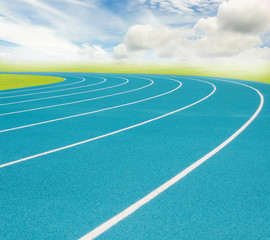Blue running track and white split line