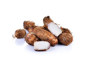 Taro root on white background