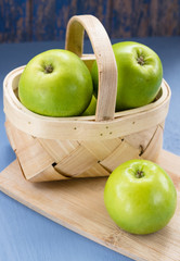 Green Apples in a Wooden Basket