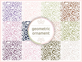 Set of geometric patterns in pastel gentle tones. Seamless pattern, background, texture. Vector ornament. Decorative tiles.