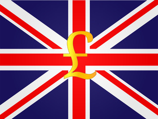 Pound Currency Sign on the center of the United Kingdom Flag EPS 10