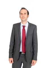 Handsome businessman doing different expressions in different sets of clothes: portrait