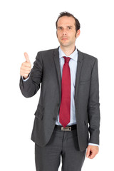 Handsome businessman doing different expressions in different sets of clothes: thumbs up