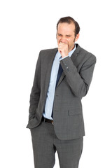 Handsome businessman doing different expressions in different sets of clothes: yawning