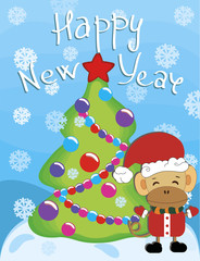 Christmas and New Year 2016. Monkey with fir tree