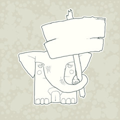 Cartoon Character Elephant with wooden poster Isolated on Plain