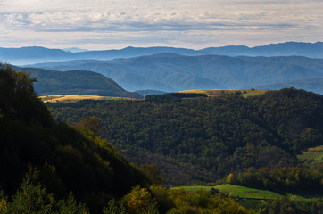 Viewpoint on a landscape of mount Bobija with hills and forests