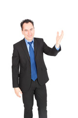 Handsome businessman doing different expressions in different sets of clothes: waving