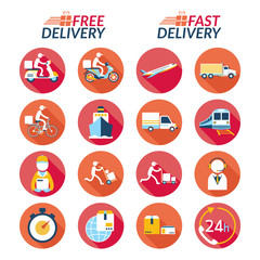 Delivery Flat Icons Set, Shipping, Transport, Order, Service, Fast and Free